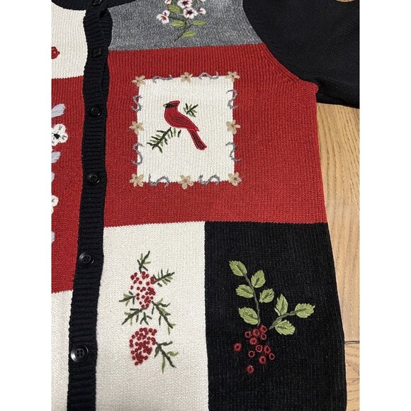 Alfred‎ Dunner Cardinals Embroidered Christmas Sweater Size Petite Birds Holiday - Picture 4 of 11